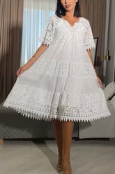 Women's Solid Lace Panel Midi Dress